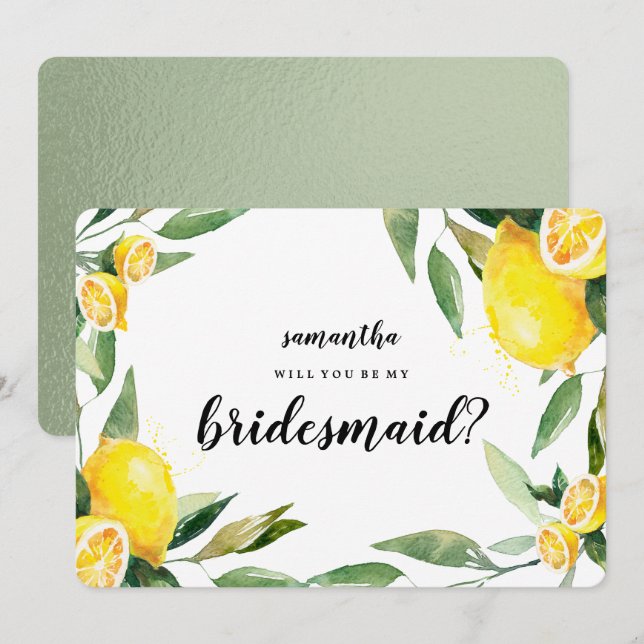 Lemon und Blätter werden meine Bridesmaid-Karte se Einladung (Vorne/Hinten)