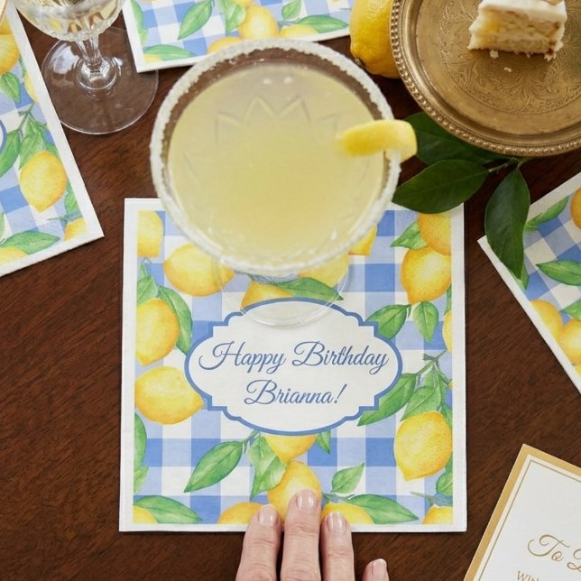 Lemon und Blue Gingham Birthday Serviette (Von Creator hochgeladen)