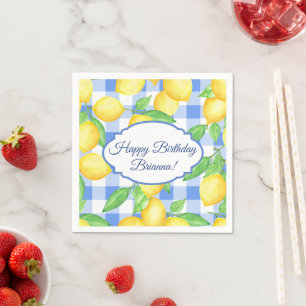 Lemon und Blue Gingham Birthday Serviette