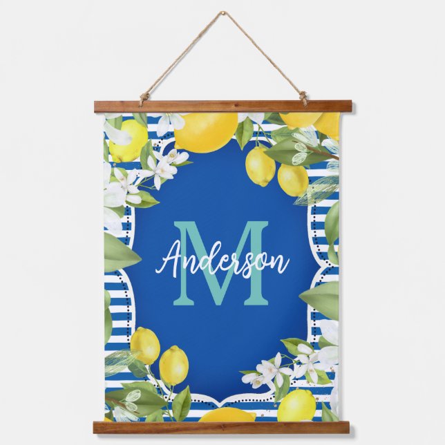 Lemon und Blue Spring Wandteppich Mit Holzrahmen (Vorderseite)