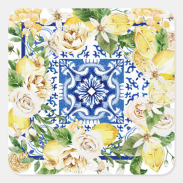 Lemon und Blume im Sommer im Mittelmeer Quadratischer Aufkleber