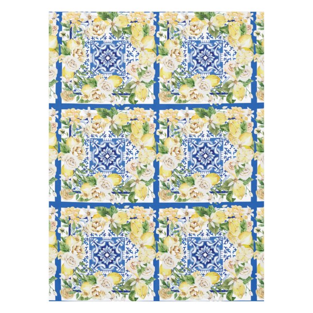 Lemon und Blume im Sommer im Mittelmeer Tischdecke (Vorderseite)