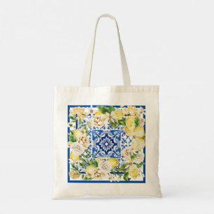 Lemon und Blume im Sommer im Mittelmeer Tragetasche