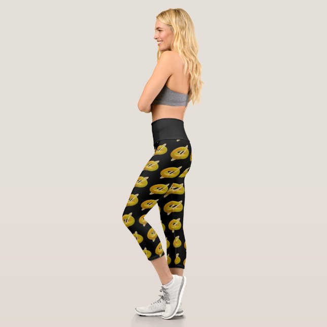 Lemon und Creme Design Muster in schwarz Capri Leggings (Links)
