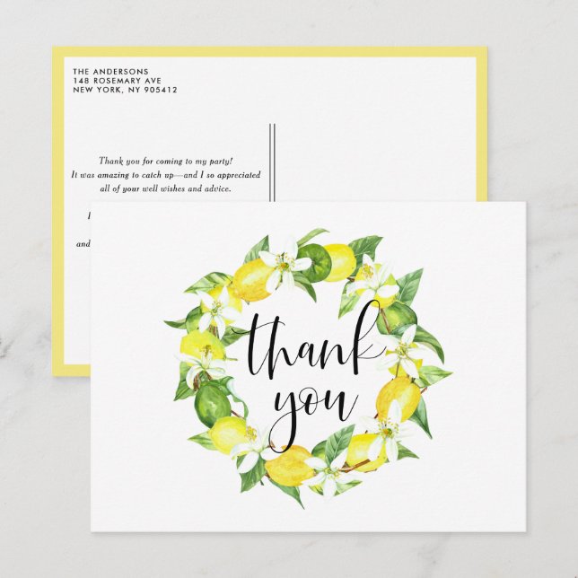 Lemon und Lemon Blossoms Wreath Summer Vielen Dank Postkarte (Vorne/Hinten)