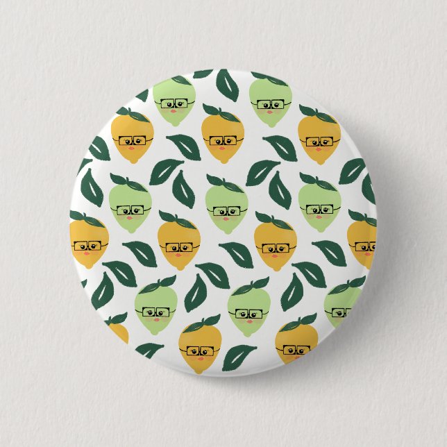 Lemon und Limon Citrus Cartoon Illustration Button (Vorderseite)