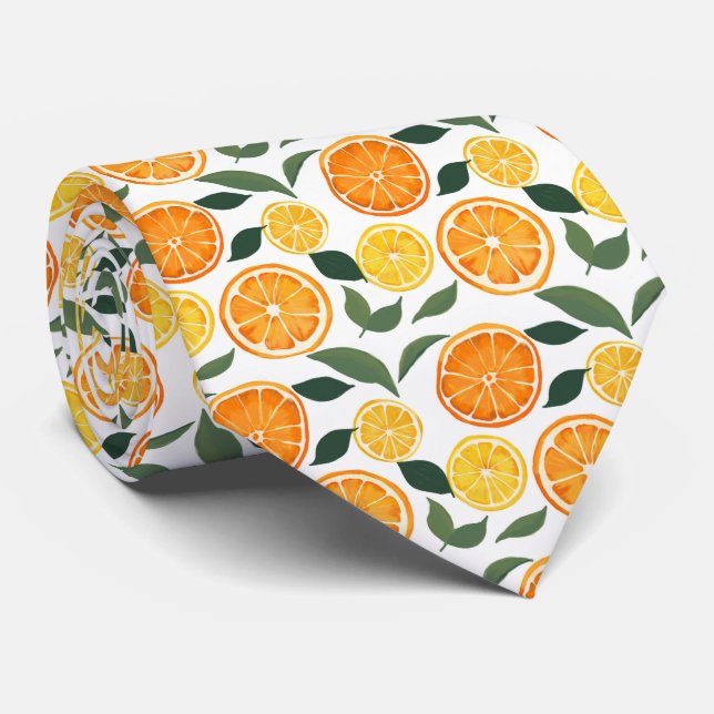 Lemon und Orange Citrus Muster Krawatte (Gerollt)