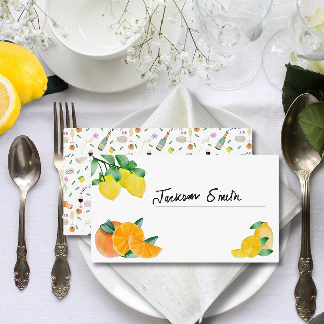 Lemon und Orange French Wedding Visitenkarte (Lemon and orange french citrus wedding budget place card)