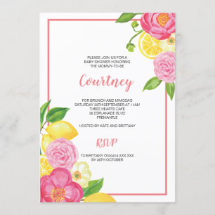 Lemon und Pink Baby Girl Baby Dusche Party Einladung
