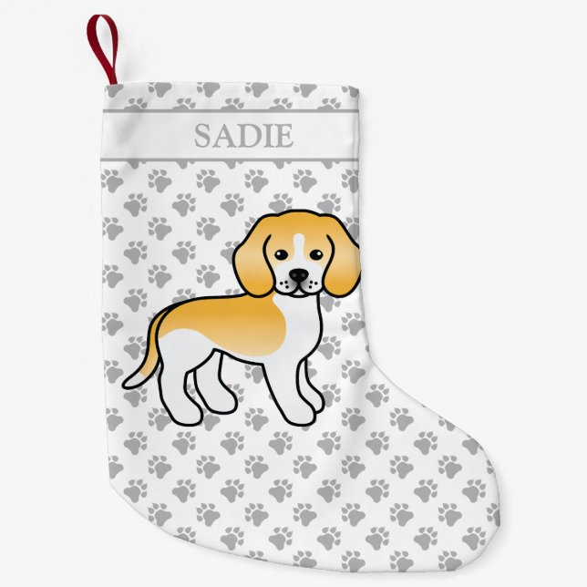 Lemon und White Beagle Niedlicher Cartoon Dog & Na Kleiner Weihnachtsstrumpf (Vorderseite)