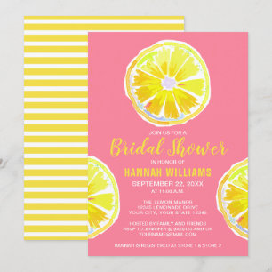 Lemon Wasserfarbe mit rosa Brautparty Einladung