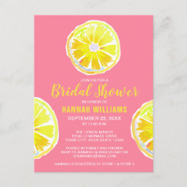 Lemon Wasserfarbe mit rosa Brautparty Einladung Postkarte
