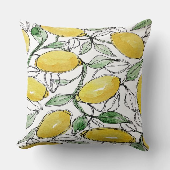 Lemon Wasserfarbe Print Kissen (Vorderseite)