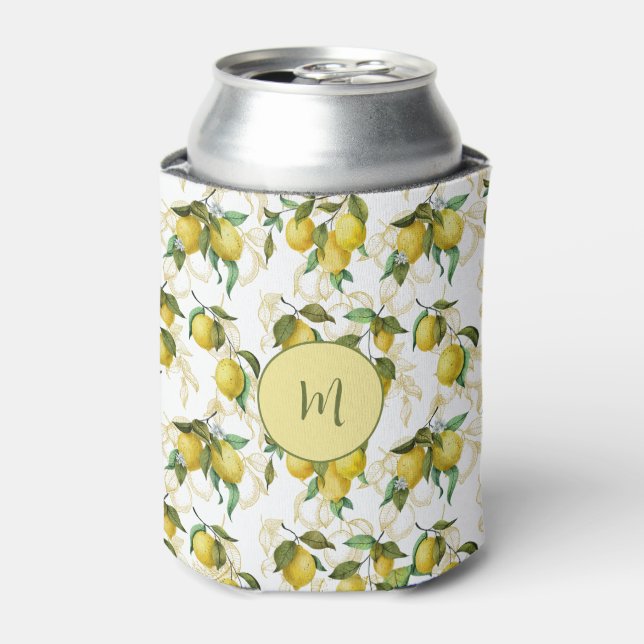Lemon Wasserfarbmuster mit Anfangsmonogramm Dosenkühler (Kanne Vorderseite)