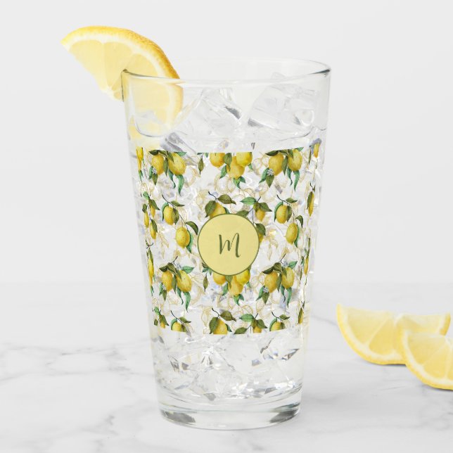 Lemon Wasserfarbmuster mit Anfangsmonogramm Glas (Vorderseite Ice)