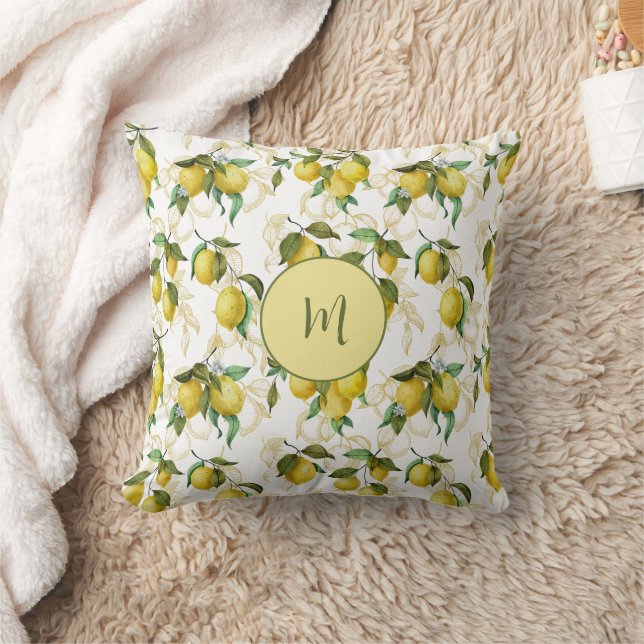 Lemon Wasserfarbmuster mit Anfangsmonogramm Kissen (Decke)