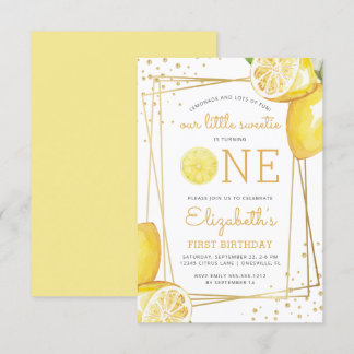 Lemon Watercolor 1. Geburtstags-Party Einladung