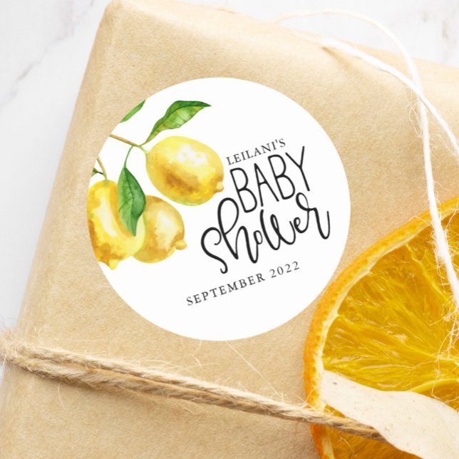 Lemon Watercolor Babydusche Runder Aufkleber (Lemon Drop Watercolor baby shower sticker perfect for favors or envelope seals. )