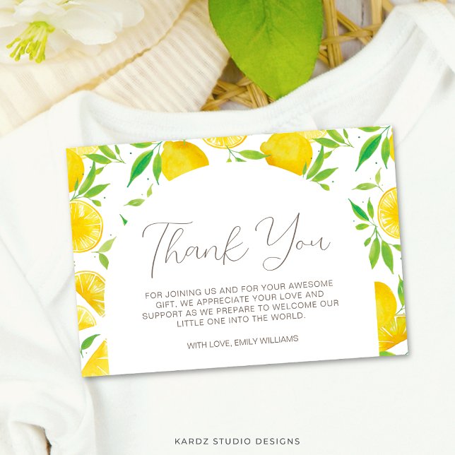 Lemon Watercolor Babydusche Vielen Dank Karten (Thank you card shown in 3.5 x 5 inches. Personalize text in the edit this design button.)