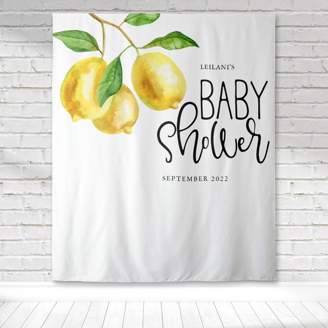 Lemon Watercolor Babydusche Wandteppich (Watercolor citrus lemon drop with a fun typography for baby shower making a beautiful backdrop.)