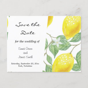 Lemon Watercolor-Blätter Save the Date Postkarte
