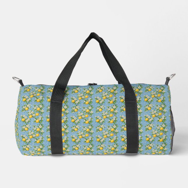 Lemon Watercolor Blue Mediterranean Tile Pattern Duffle Bag (Vorderseite)
