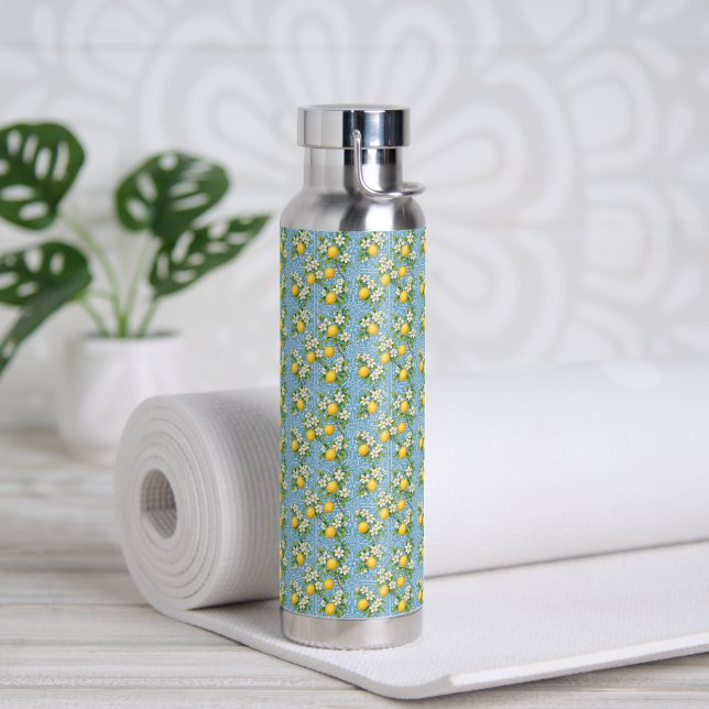 Lemon Watercolor Blue Mediterranean Tile Pattern Trinkflasche (Yoga)