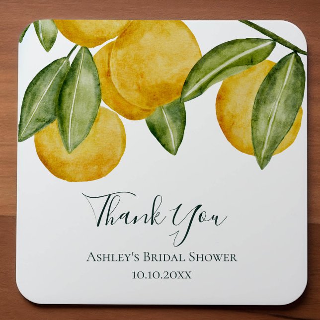 Lemon Watercolor Brautparty Vielen Dank Quadratischer Aufkleber (Von Creator hochgeladen)