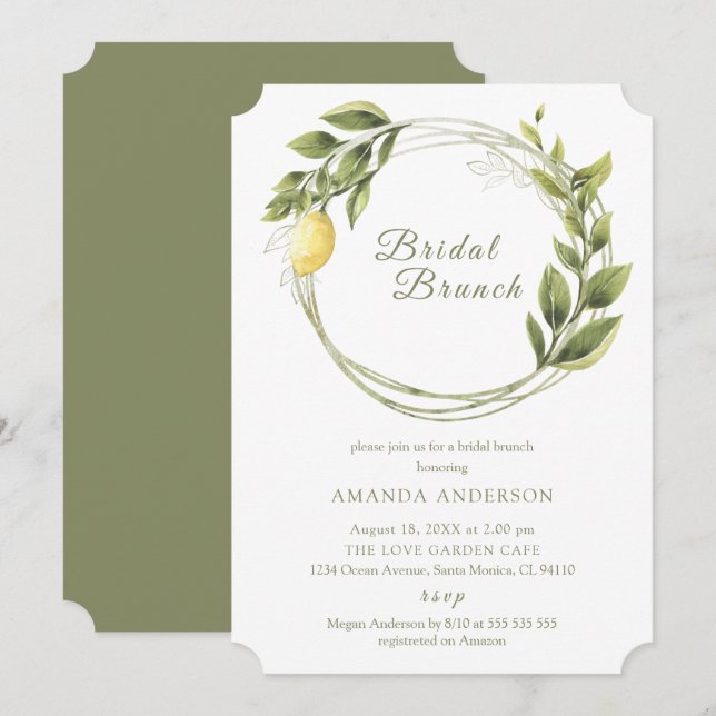 Lemon Watercolor Bridal Brunch Einladung (Vorne/Hinten)