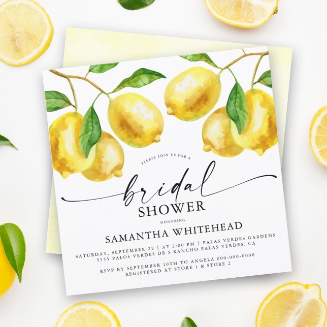 Lemon Watercolor Bridal Dusche Einladung (This playful and elegant bridal shower invitation features bright and cheerful lemon design.)