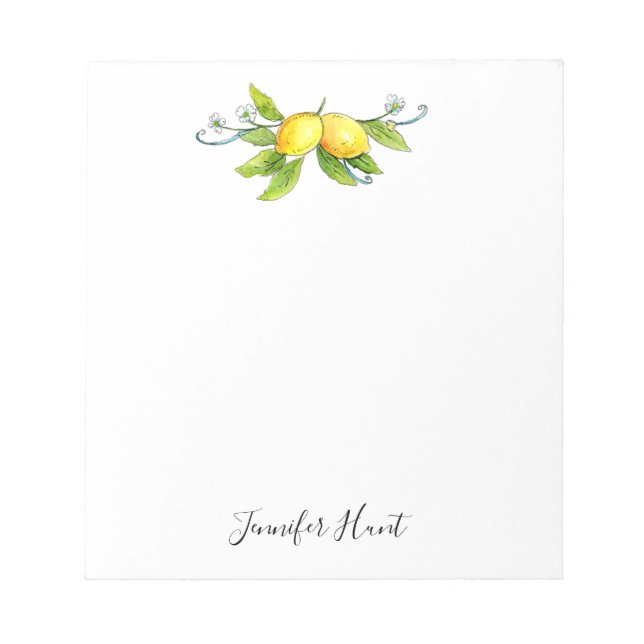 Lemon Watercolor Citrus Fruit Illustration Notizblock (Vorderseite)