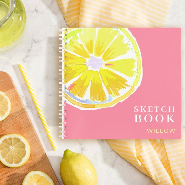 Lemon Watercolor Monogram Pink Modern Sketchbook Notizbuch (Von Creator hochgeladen)