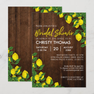 Lemon Watercolor Rustic Wood Brautparty Einladung