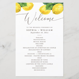 Lemon Watercolor Wedding Programm "Citrus Garden