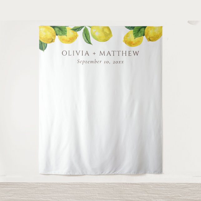 Lemon Wedding Foto Hintergrund. Rustikaler Zitrusg Wandteppich (Vorderseite)