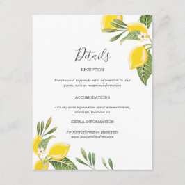 Lemon Wedding Guest Information Card Zitrus einfüg Begleitkarte