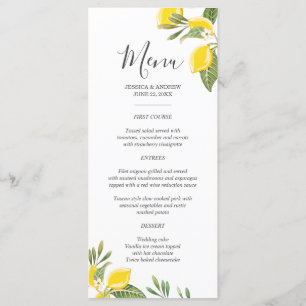 Lemon Wedding Menü Foliage Elegante Citrus Rustika Menükarte