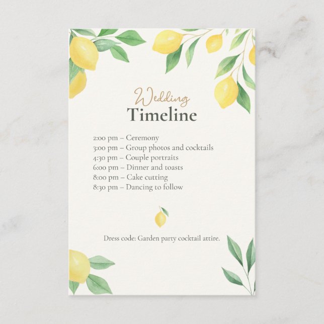 Lemon Wedding Timeline & Details Card with QR Code Begleitkarte (Vorderseite)