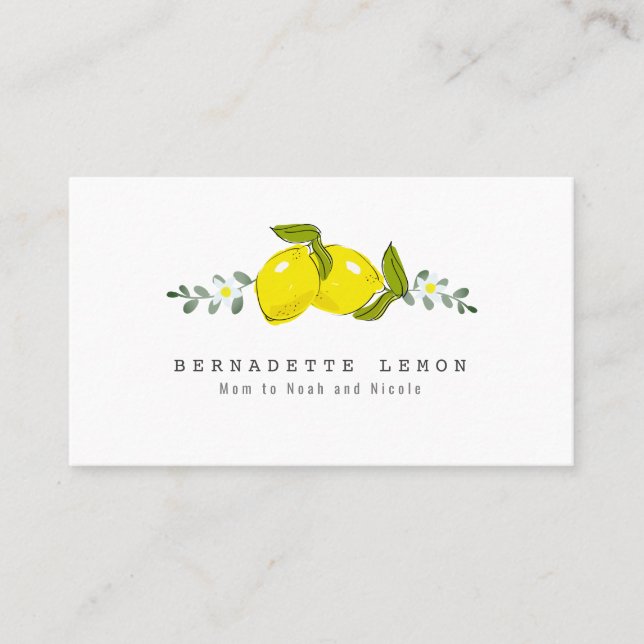 Lemon & White Blume Einfache Mommy Visitenkarte (Vorderseite)
