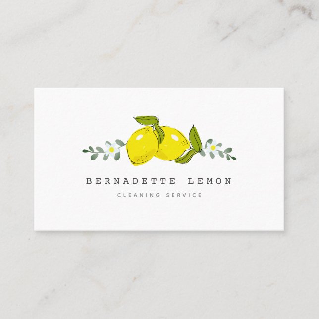 Lemon & White Blume Reinigungskarte Visitenkarte (Vorderseite)