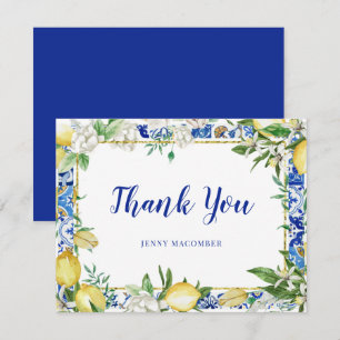 Lemon White Floral Blue Mosaik Tile Dankeskarte