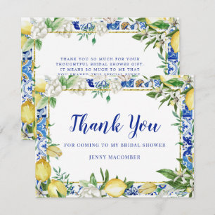 Lemon White Floral Blue Mosaik Tile Dankeskarte