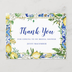 Lemon White Floral Blue Mosaik Tile Vielen Dank Postkarte