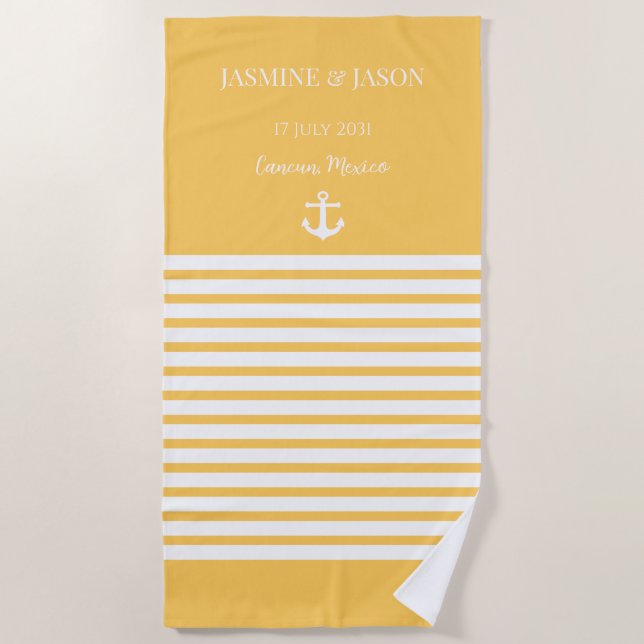 Lemon White Personalisiert Hochzeit in Urlaubsort  Strandtuch (Vorderseite)