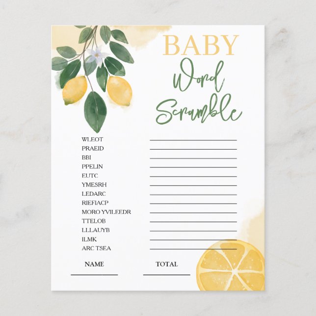 Lemon Word Scramble Baby Showspiel (Vorderseite)