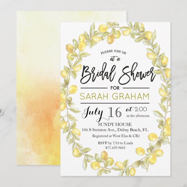 Lemon Wreath Watercolor Bridal Dusche Einladung (Vorne/Hinten)