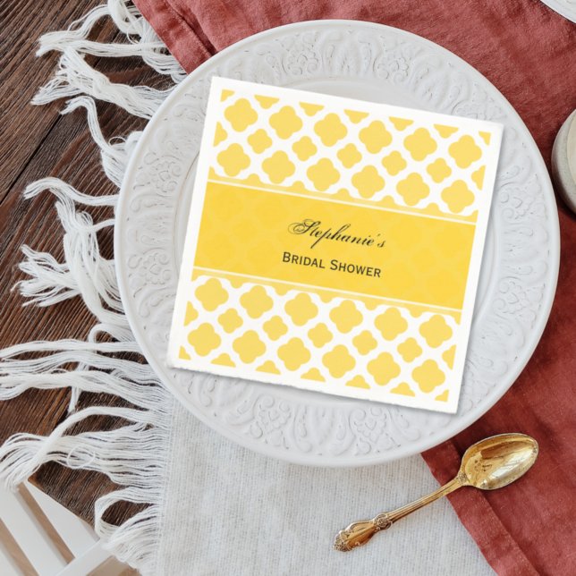 Lemon Yellow and White Quatrefoil Pattern Bridal Serviette (Von Creator hochgeladen)