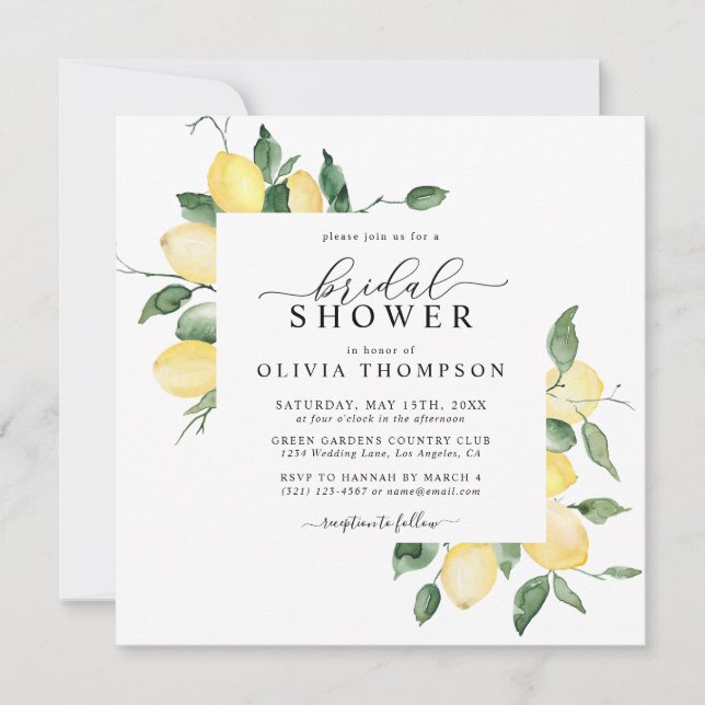 Lemon Yellow Boho Wasserfarbe Elegantes Brautparty Einladung (Vorderseite)