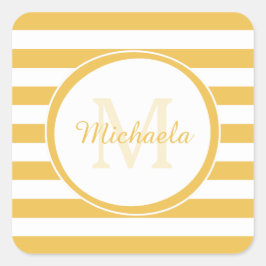 Lemon Yellow Candy Stripes Mädchenname und Monogra Quadratischer Aufkleber