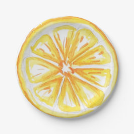 Lemon Yellow Citrus Retro Modern Baby Shower Pappteller